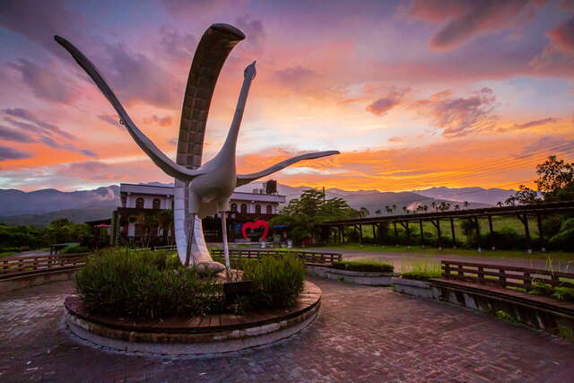 舞鶴觀光茶園著名地標就是一隻展示高飛的鶴