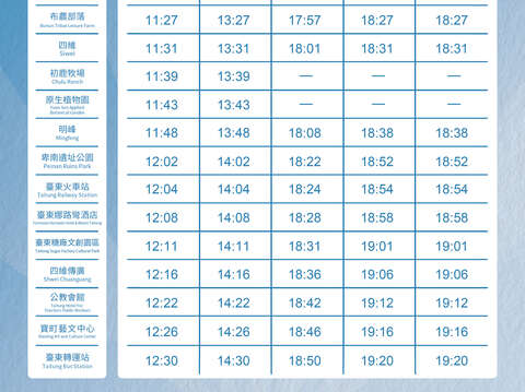 台灣好行時刻表_天候取消適用(高台到市區)