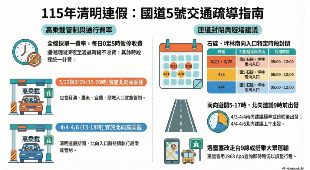 圖表-115年清明連假國道5號交通疏導指南