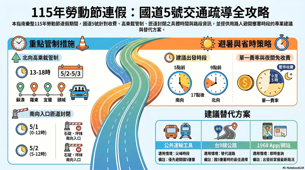 圖表-115年勞動節連假國道5號交通疏導全攻略