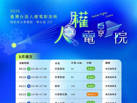 「臺灣台語人權電影放映–相招來去看電影．學台語2.0」活動時程表
