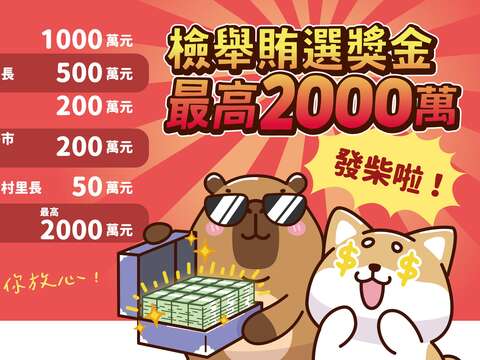 檢舉賄選獎金 最高2000萬