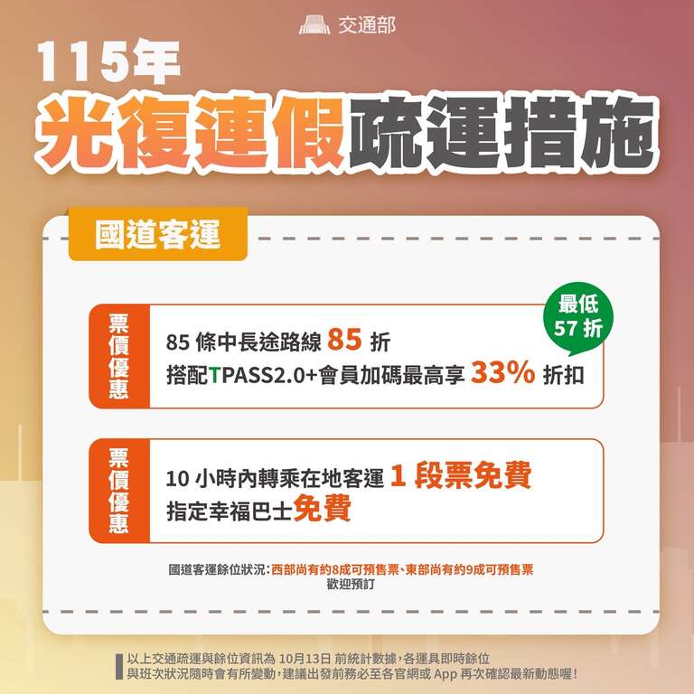 115年光復連假疏運措施_國道客運