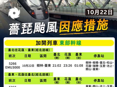 薔琵颱風因應措施_加開列車東部幹線